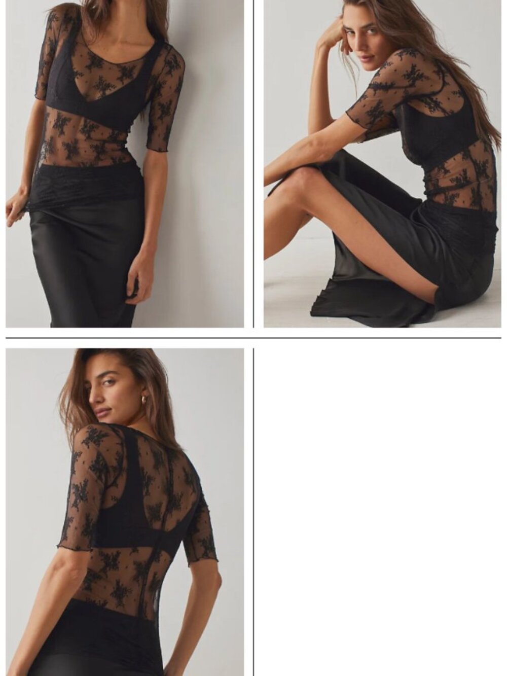 Free People Layered In Luxe Lace Sheer Tee Ivory Evening Cream Large - Picture 4 of 10